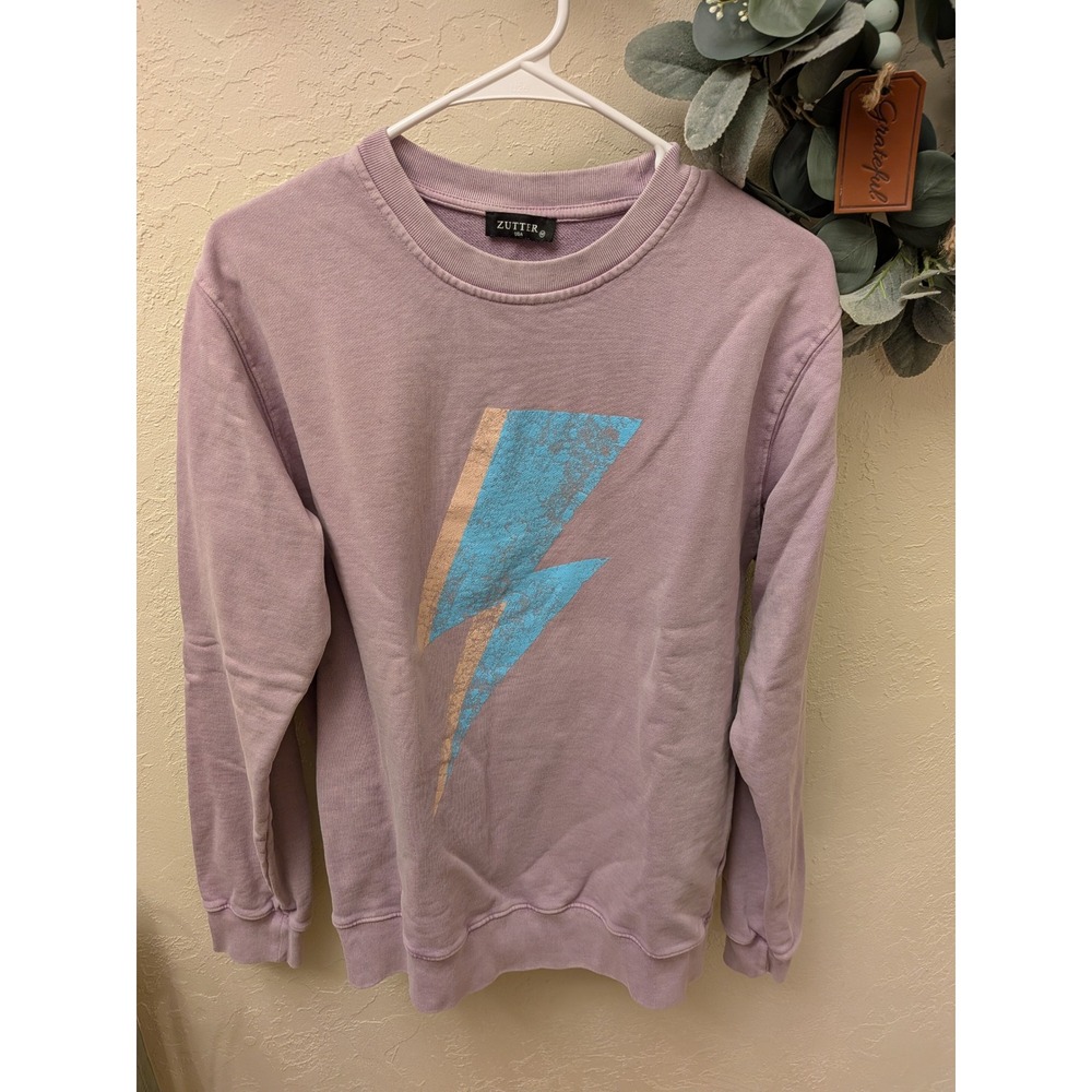 Zutter USA Womens Lightning‎ Bolt Graphic Sweatshirt Lavender Purple Medium